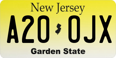 NJ license plate A20OJX