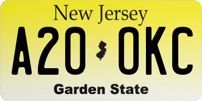 NJ license plate A20OKC