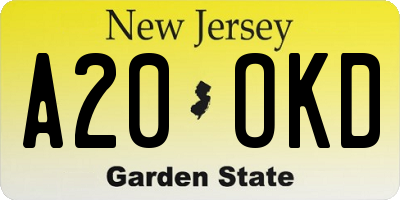 NJ license plate A20OKD