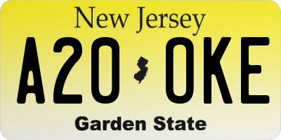 NJ license plate A20OKE
