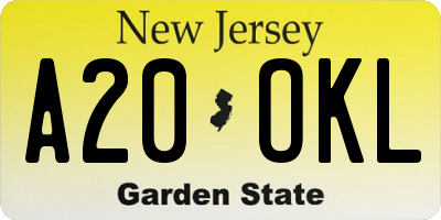 NJ license plate A20OKL