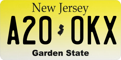 NJ license plate A20OKX