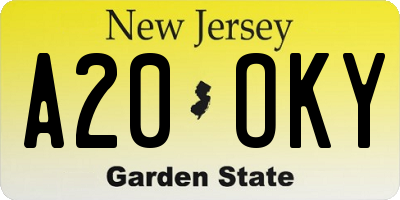 NJ license plate A20OKY