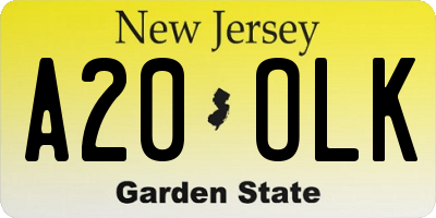 NJ license plate A20OLK