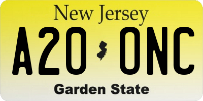 NJ license plate A20ONC