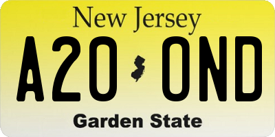 NJ license plate A20OND