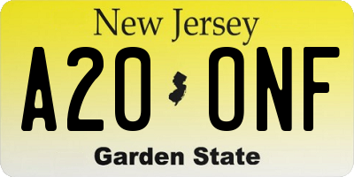 NJ license plate A20ONF