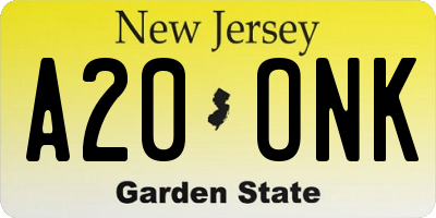 NJ license plate A20ONK
