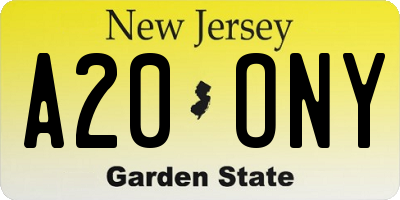 NJ license plate A20ONY
