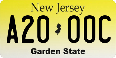 NJ license plate A20OOC