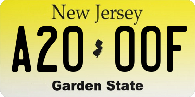 NJ license plate A20OOF