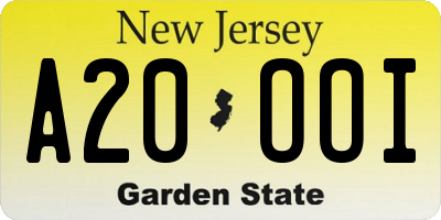 NJ license plate A20OOI