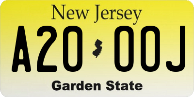 NJ license plate A20OOJ