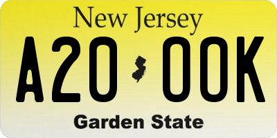 NJ license plate A20OOK