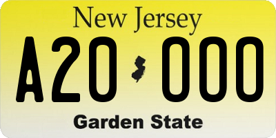 NJ license plate A20OOO