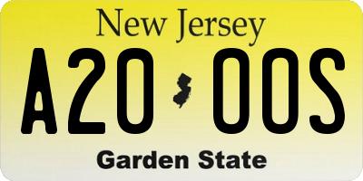NJ license plate A20OOS