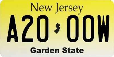 NJ license plate A20OOW