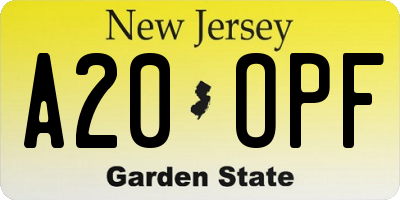 NJ license plate A20OPF