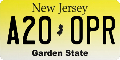 NJ license plate A20OPR
