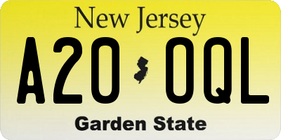 NJ license plate A20OQL