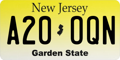 NJ license plate A20OQN