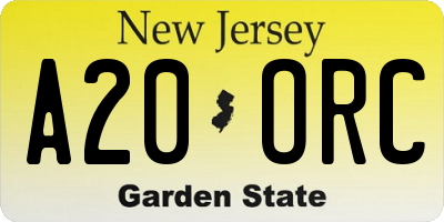 NJ license plate A20ORC