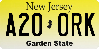 NJ license plate A20ORK
