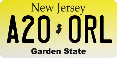NJ license plate A20ORL