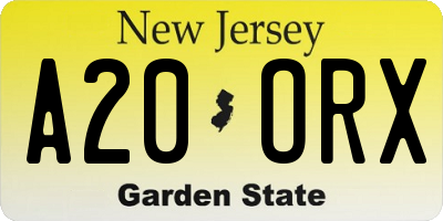 NJ license plate A20ORX