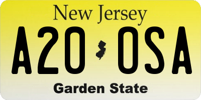 NJ license plate A20OSA