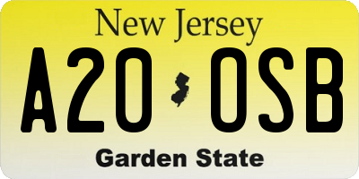 NJ license plate A20OSB