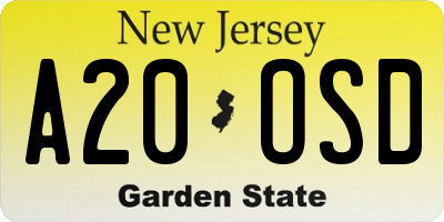 NJ license plate A20OSD