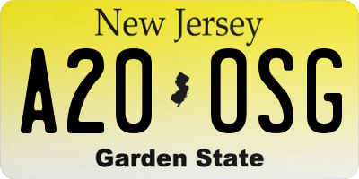 NJ license plate A20OSG