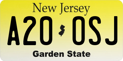 NJ license plate A20OSJ