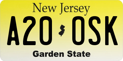 NJ license plate A20OSK