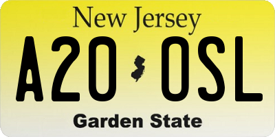 NJ license plate A20OSL