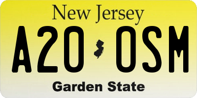 NJ license plate A20OSM