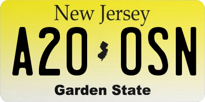 NJ license plate A20OSN