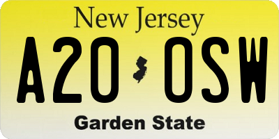 NJ license plate A20OSW