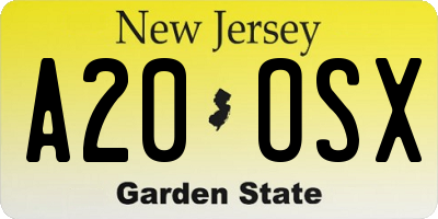 NJ license plate A20OSX