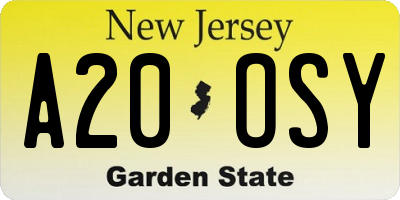 NJ license plate A20OSY