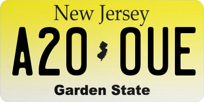 NJ license plate A20OUE