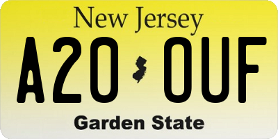 NJ license plate A20OUF
