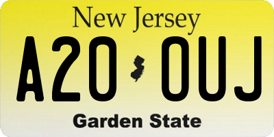 NJ license plate A20OUJ