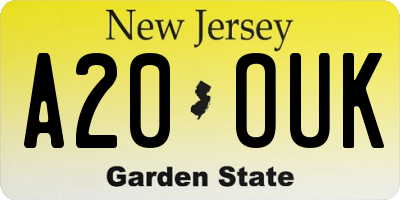 NJ license plate A20OUK