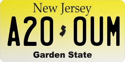 NJ license plate A20OUM