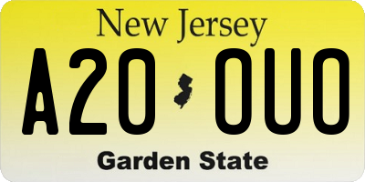 NJ license plate A20OUO