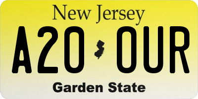 NJ license plate A20OUR