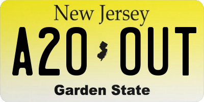 NJ license plate A20OUT