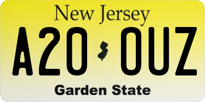 NJ license plate A20OUZ